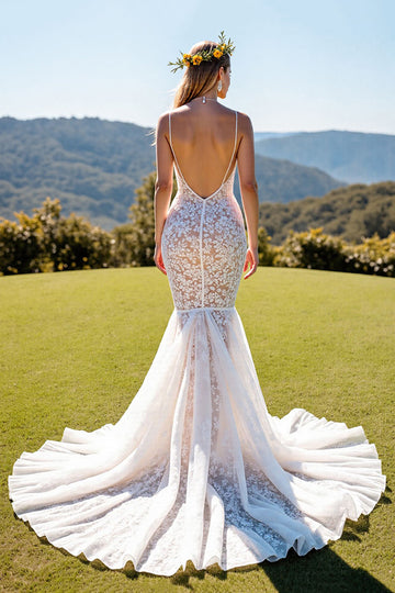 Mermaid Ivory Lace Long Wedding Dress